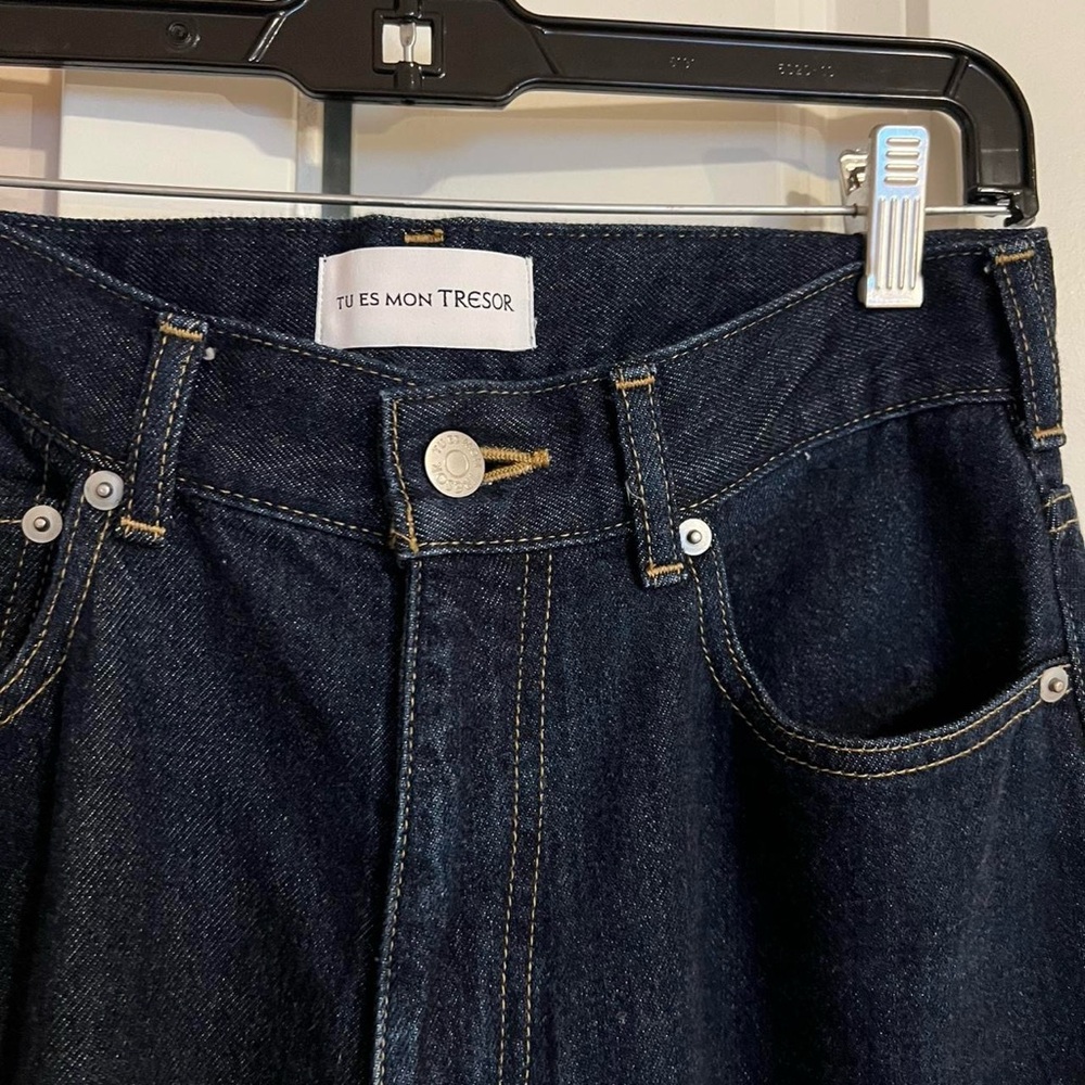 Tu es mon TRESOR Larimar Dark Indigo Straight Soft Flare Jeans Denim 26 L28 navy - Picture 5 of 10